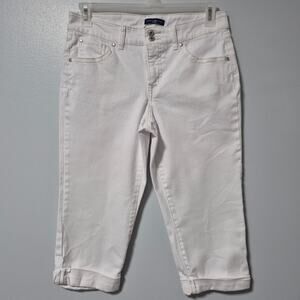 Bandolino White Denim Capri Jeans Womens Size 8 Cuffed Embroidered Back Pockets